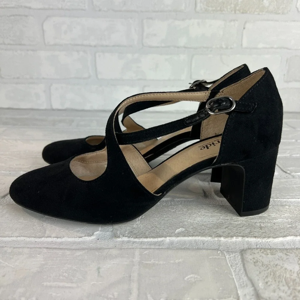 LifeStride Heels Pumps Womens 8.5‎ Tracy Black Suede Strappy Block Heel Classy